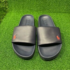 Polo Ralph Lauren Mens Cayson Slide Sandals Navy/ Blue Open Toe slip On Sz 9D